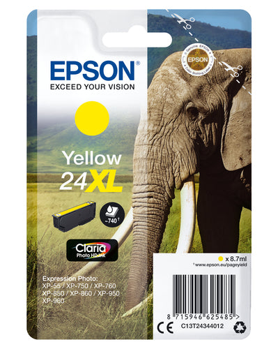 Epson Elephant Singlepack Yellow 24XL Claria Photo HD Ink Epson Elephant Singlepack Yellow 24XL Claria Photo HD Ink